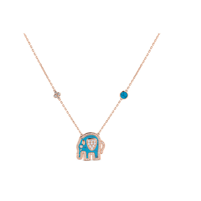 Collier Éléphant Excellence Argent 925 RG & TRQ