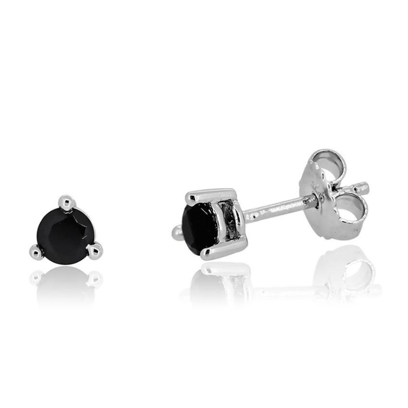 Puces d'oreilles solitaire Excellence Argent 925 Rh Bk