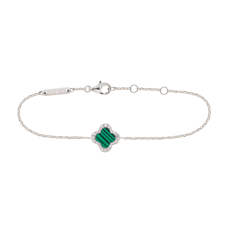 Gourmette Trèfle Malachite Excellence Argent 925 Rh