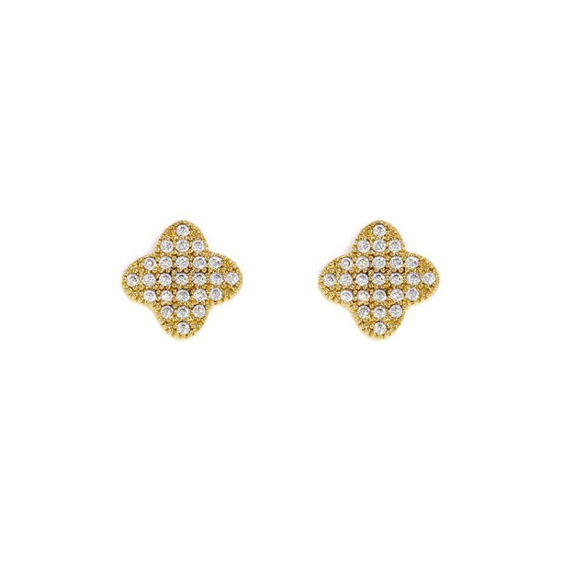 Puces d'Oreilles d'oreilles Trefle Excellence Plaqué Or 18K 3Mic