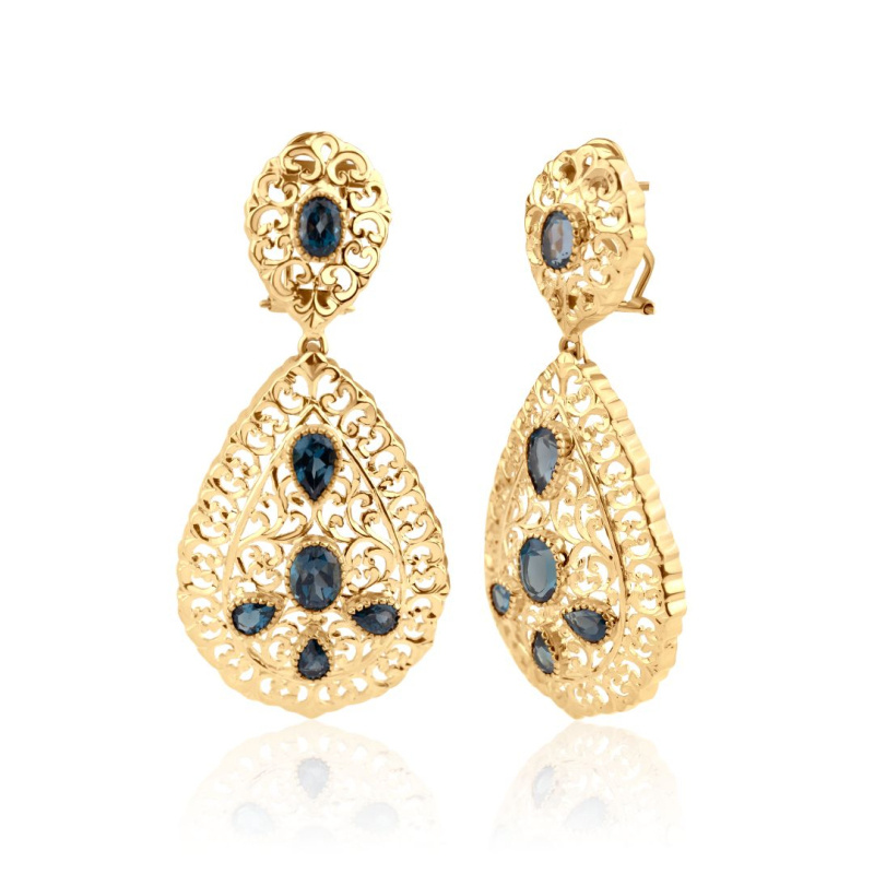 Boucles Excellence Or jaune 18K & topaze bleu