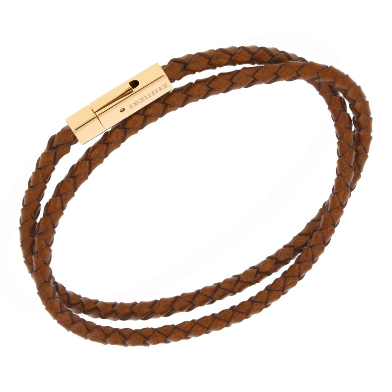 Bracelet Excellence Cuir Tressé & Acier 316L RG