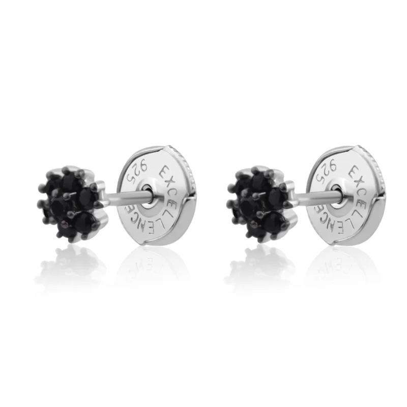 Puces d'oreilles marguerite Excellence Argent 925 Rh & BK
